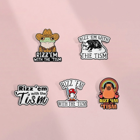 Cartoon Animal Enamel Pin Set Rizz Em With The Tism Frog Capybara Opossum Mushroom Metal Badge Alloy Brooch Pin For Clothes