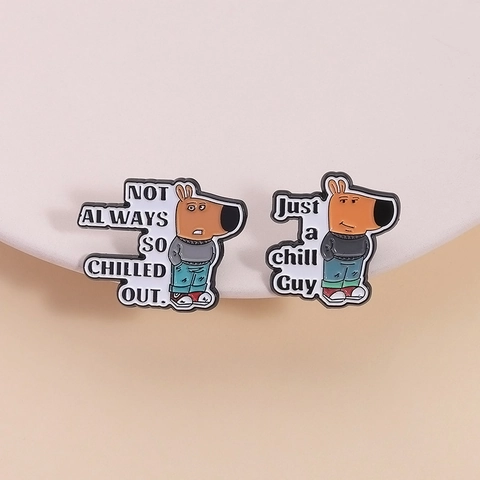 Funny Chill Guy Meme Enamel Pin Cartoon Animal Zinc Alloy Baking Varnish Brooch For Backpack Clothing Jacket Accessories Unisex Gift