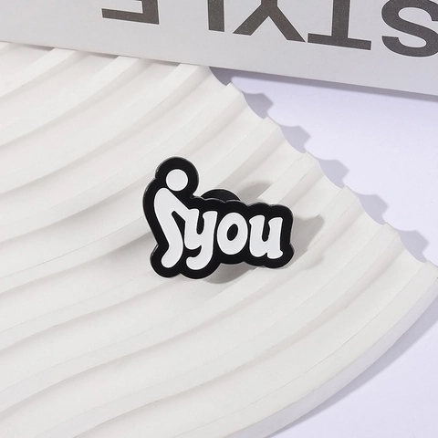 Funny Stick Figure YOU Enamel Brooch Personalized Zinc Alloy Cartoon Badge Creative Black White Unisex Fashion Jewelry Pin