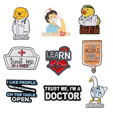 Medizin Emaille Pin Set Lustige Dogtor Ducktor Nurse Strong Broschen Zinklegierung Medizin Slogan Abzeichen Für Ärzte Krankenschwestern Geschenk