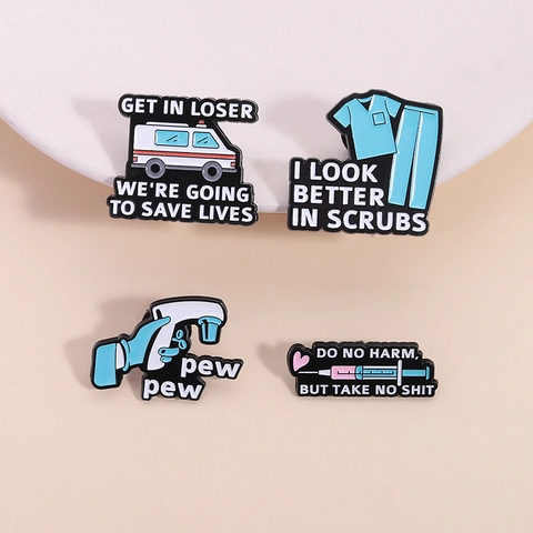 Funny Medical Enamel Pins For Nurses Doctors Gift Zinc Alloy Brooch Ambulance Scrubs Syringe Thermometer Badge Pins Jewelry