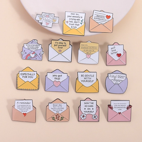 Pin's en Émail Enveloppe Citations Positives Motivationnelles Lettre d'Amour Broche en Métal Décoration de Vêtement Cadeau
