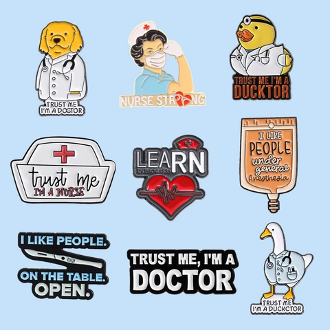 Medizin Emaille Pin Set Lustige Dogtor Ducktor Nurse Strong Broschen Zinklegierung Medizin Slogan Abzeichen Für Ärzte Krankenschwestern Geschenk