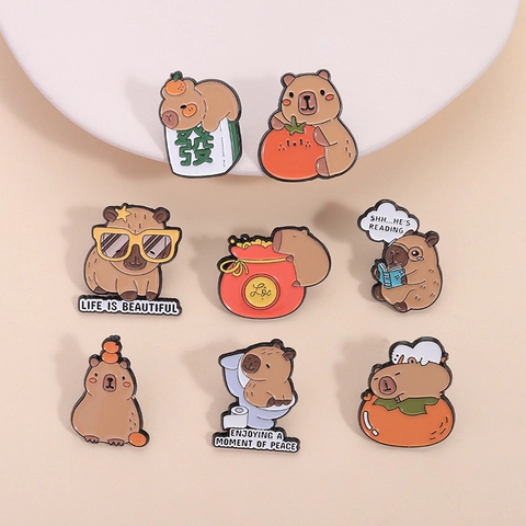 Cute Capybara Enamel Pin Brooch Alloy Mahjong Dice Cartoon Animal Badge For Clothes Bags Accessories Unisex Jewelry Gift