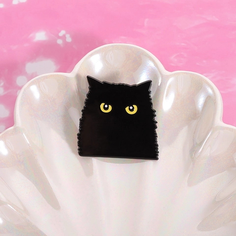 Spilla in Smalto Gatto Nero che Sbircia Spilla Animale per Costume Halloween Zaino Cappello Accessorio Lega Zinco Distintivo