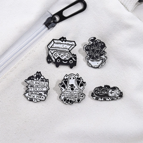 Cute Cartoon Black Cat Ghost Enamel Pin Zinc Alloy Metal Badge For Backpack Clothes Funny Animal Brooch Jewelry Gift Unisex