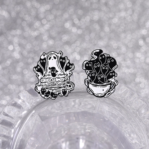 Creatieve Zwarte Kat Emaille Speld Set Zwart Wit Dier Legering Broche Voor Rugzak Kleding Decor Unisex Sieraden Badge