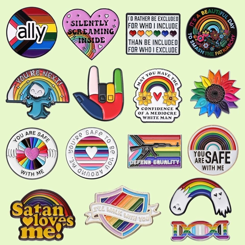 Καρφίτσα Σμάλτου Cartoon Pride LGBTQ Ουράνιο Τόξο Καρδιά Ηλίανθος Καρφίτσα Κράμα Σήμα Σύνθημα Για Ρούχα Τσάντα Διακόσμηση Κοσμήματα Δώρο