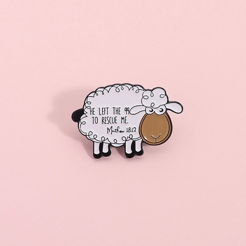 Cartoon Sheep Enamel Brooch Religious Bible Verse Matthew 18-12 Quote Alloy Metal Badge Cute Lamb Animal Jewelry Gift For Clothing Bag