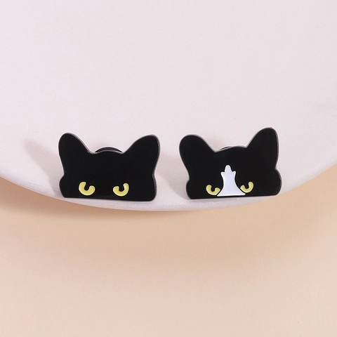 Cute Black Cat Cartoon Brooches Cartoon Animal Pin Badges Zinc Alloy Lacquered Peeking Cat Jewelry For Clothes Bags Unisex Gift
