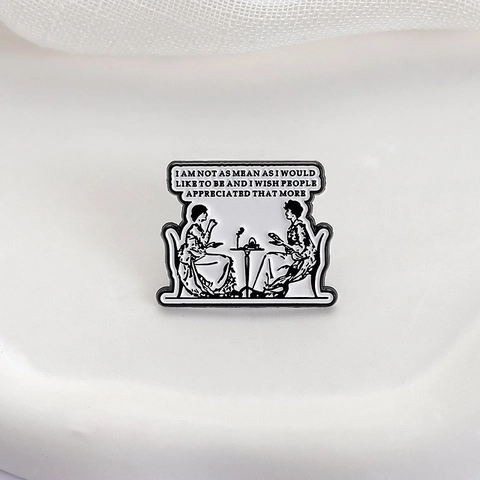 Spilla in Smalto Signore Vittoriane Tè Pomeridiano Bianco e Nero Citazione Sarcastica Distintivo in Lega Gioielli Moda Donna