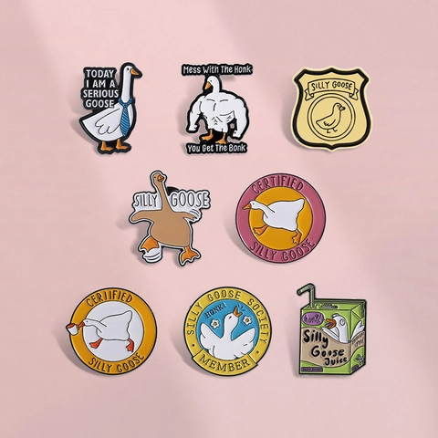 Funny Silly Goose Series Enamel Pins Cartoon White Goose Quotes Alloy Badge Lapel Pin For Backpack Clothing Decorative Jewelry Unisex
