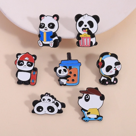 Broche de Esmalte de Panda de Dibujos Animados Lindo Animal de Aleación de Zinc Insignia Para Mochila Decoración de Ropa