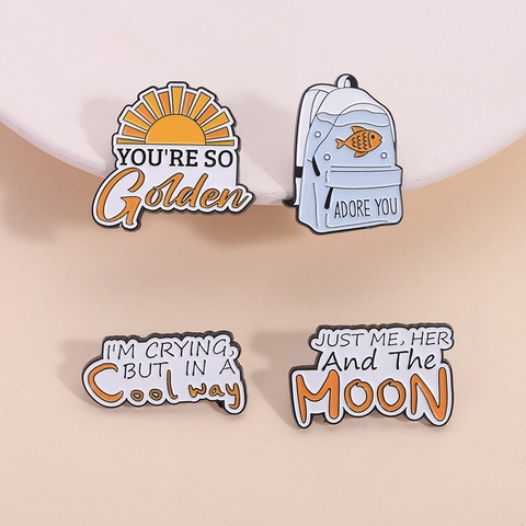 Funny Enamel Pin Set Cartoon Sun Backpack Adore You Letter Print Alloy Brooches For Clothing Backpack Hats Fashion Jewelry Badges Accessories