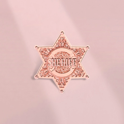 Retro Rose Gold Sheriff Badge Brooch Hexagram Star Metal Pin With Sheriff Letter For Uniform Costume Accessories
