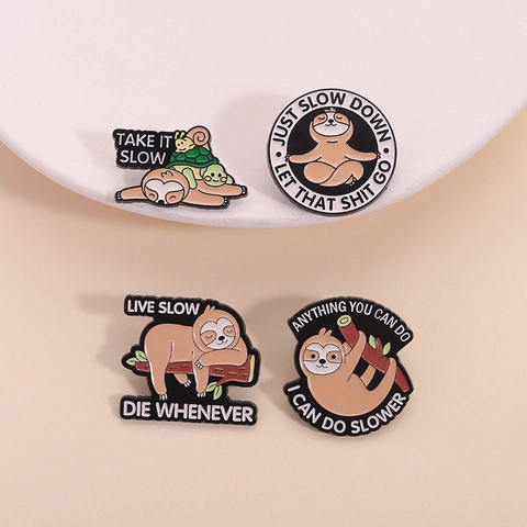 Funny Cartoon Sloth Enamel Pins Zinc Alloy Metal Brooch Badges For Clothing Bags Jewelry Accessories Cute Animal Gifts
