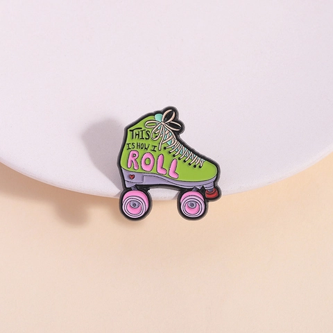 Creative Green Roller Skate Enamel Pin Retro Cartoon Zinc Alloy Brooch Badge With Slogan For Denim Jacket Bag Accessories