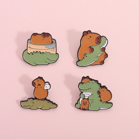 Süße Cartoon Wasserschwein Und Krokodil Emaille Pin Legierung Brosche Für Rucksack Kleidung Hut Kreative Tier Abzeichen Schmuck Geschenk