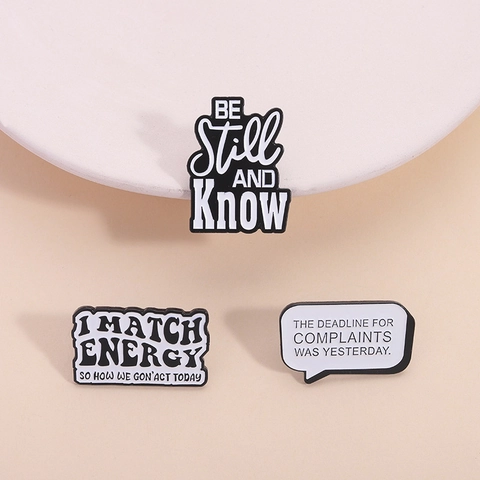 Funny English Quote Enamel Pin Set Black White Letter Badge For Backpack Jacket Decoration Alloy Metal Brooch Gifts For Men Women