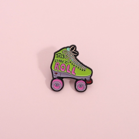 Creative Green Roller Skate Enamel Pin Retro Cartoon Zinc Alloy Brooch Badge With Slogan For Denim Jacket Bag Accessories