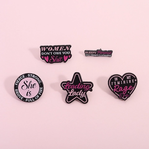 Cartoon Enamel Pin Set Feminist Slogan Brooches Alloy Heart Star Badge For Clothes Bags Jewelry Gift Unisex