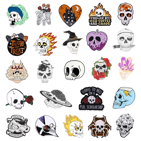Set di Spille in Smalto a Teschio Gotico Halloween Punk Lega di Zinco Scheletro Spilla per Zaino Giacca Regalo Gioielli Unisex