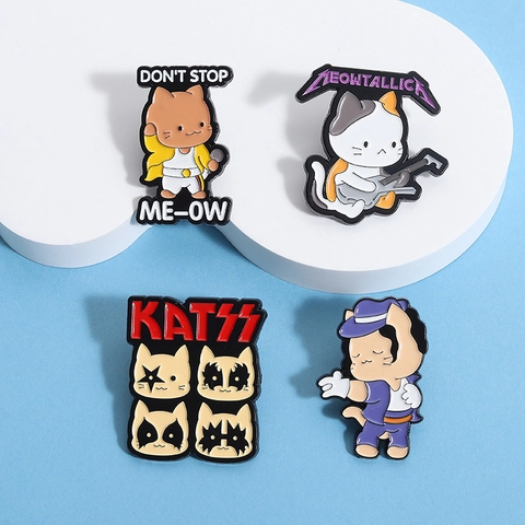 Spilla in Smalto Gatto Rock Cartone Animato Distintivi Icona della Musica Design Parodia Lega Lacca Spille per Zaino Abbigliamento Giacca Accessori Gioielli