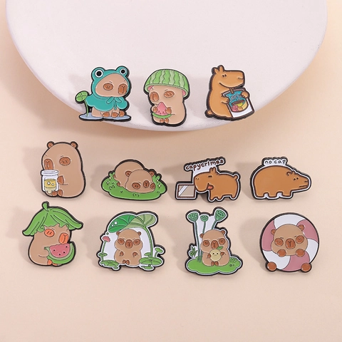 Broche Pin's en Émail Capybara Mignon Alliage de Zinc Badge Animal Dessin Animé Slang Amusant No Cap Capycrimes Bijoux Pour Sacs Vêtements Accessoires