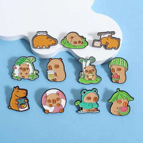 Broche Pin's en Émail Capybara Mignon Alliage de Zinc Badge Animal Dessin Animé Slang Amusant No Cap Capycrimes Bijoux Pour Sacs Vêtements Accessoires
