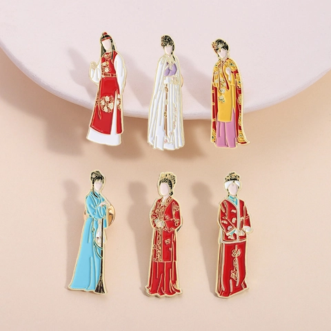 Oude Chinese Stijl Emaille Brosje Droom Van De Rode Kamer Personage Legering Speld Badge Lin Daiyu Jia Baoyu Cartoon Personage Accessoire Cadeau