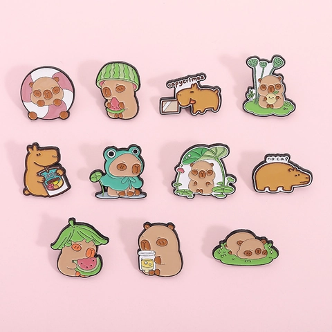 Lindo Pin De Esmalte Capibara Broche De Aleación Dibujos Animados Animales Serie De Verano Insignia Para Mochila Ropa Sombreros Joyería Regalo