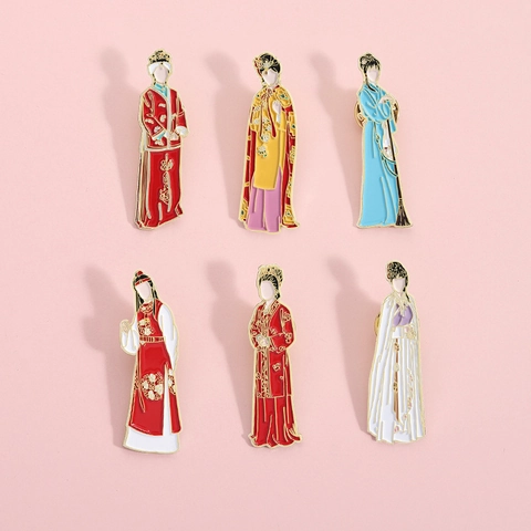 Chinese Character Enamel Brooch Pin Red Chamber Alloy Lacquer Metal Badge For Clothes Backpack Accessories Jewelry Gift