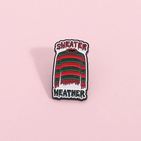 Horror Movie Stripe Sweater Enamel Pin Badge Sweater Weather Melting Letter Brooch Unisex Clothes Backpack Lapel Pin Jewelry Gift