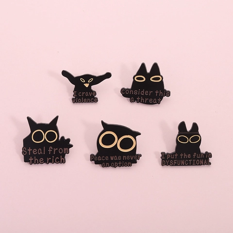 Ensemble Épingles Émail Chat Noir Drôle Gothique Humour Noir Animaux Meme Badges Alliage Broches Épingles Pour Sacs À Dos Vestes Vêtements Décor Cadeau Femmes Hommes