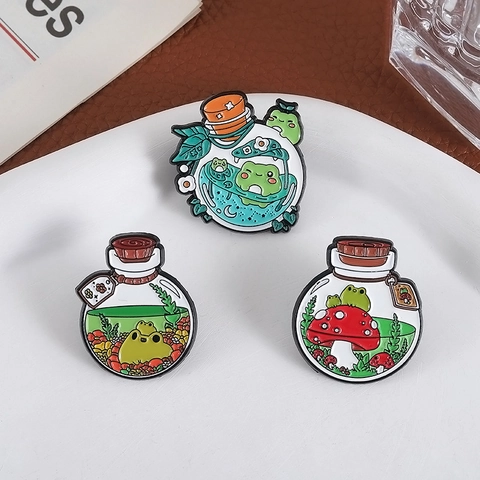 Creative Cartoon Frog Enamel Pin Cute Animal Mushroom Ecology Bottle Badge For Clothing Backpack Accessories Gift Unisex Jewelry