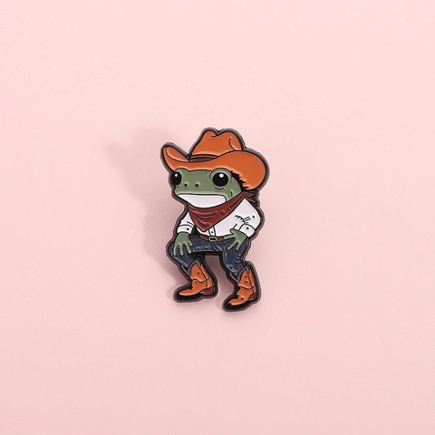Pin's en Émail Grenouille Cow-boy Dessin Animé Broche Animal en Alliage Badge Style Western pour Sac à Dos Accessoire Vêtement