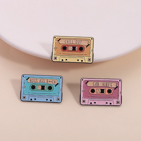 Retro Cassette Tape Enamel Pin Music Badge Slogan Zinc Alloy Painted Brooch For Backpack Clothing Jacket Jewelry Accessories Gift