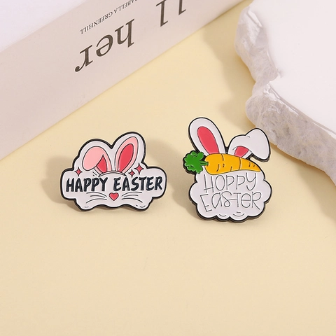 Fröhliche Ostern Emaille Pin Legierung Cartoon Süße Hase Kaninchen Ohren Karotte Herz Brosche Abzeichen Für Damen Kinder Schmuck