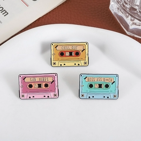 Retro Cassette Tape Enamel Pin Music Badge Slogan Zinc Alloy Painted Brooch For Backpack Clothing Jacket Jewelry Accessories Gift