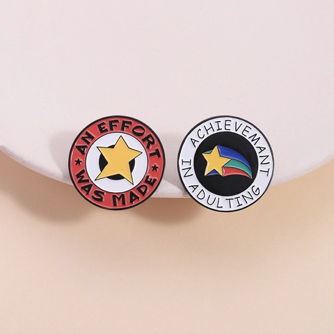 Creative Round Slogan Enamel Pin Badge Yellow Star Rainbow Shooting Star Metal Brooch Humorous Accessory For Clothing Bags