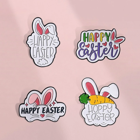 Fröhliche Ostern Emaille Pin Legierung Cartoon Süße Hase Kaninchen Ohren Karotte Herz Brosche Abzeichen Für Damen Kinder Schmuck