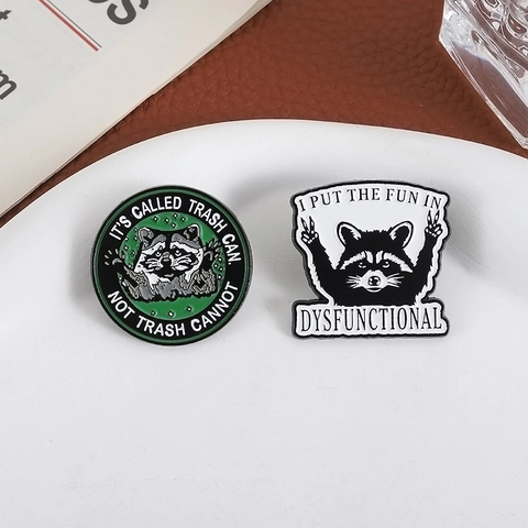 Funny Raccoon Enamel Pin Dysfunctional Trash Can Alloy Brooch Badge For Clothes Bags Backpacks Unisex Jewelry Gift