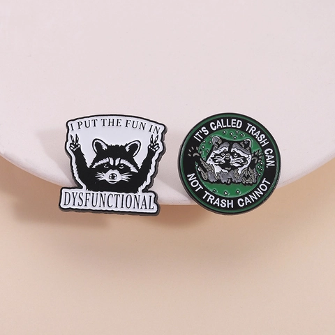Funny Raccoon Enamel Pin Dysfunctional Trash Can Alloy Brooch Badge For Clothes Bags Backpacks Unisex Jewelry Gift
