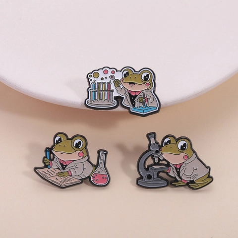 Science Frog Scientist Enamel Pins Zinc Alloy Lab Microscope Test Tube Notebook Badge Brooch For Doctors Students Researchers
