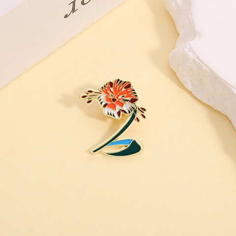 Creative Tiger Head Lily Flower Enamel Brooch Alloy Gold Plated Artistic Animal Floral Lapel Pin For Backpack Clothing Decoration