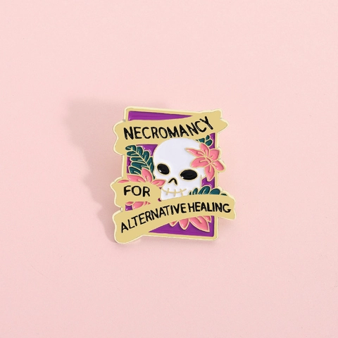 Gothic Emaille Pin Totenkopf Blume Necromancy For Alternative Healing Legierung Brosche Abzeichen Für Rucksack Kleidung Zubehör