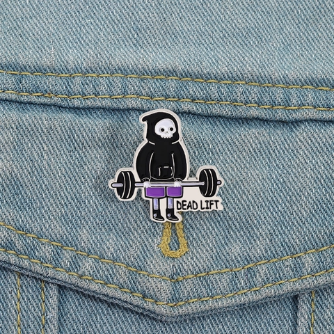 Broche Émaillée Créative Dessin Animé Faucheuse Soulevé de Terre Gym Fitness Squelette Alliage Badge pour Vêtements Sacs Bijoux Unisexe