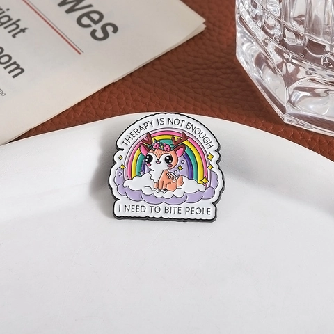 Cartoon Rainbow Deer Enamel Pin Cute Animal Zinc Alloy Brooch Therapy Is Not Enough Slogan Badge For Clothing Bag Decor
