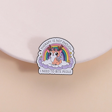 Cartoon Rainbow Deer Enamel Pin Cute Animal Zinc Alloy Brooch Therapy Is Not Enough Slogan Badge For Clothing Bag Decor