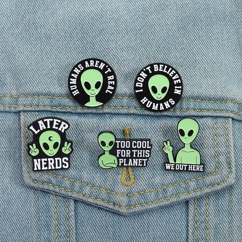 Funny Alien Enamel Pins Unique Cartoon Alloy Brooch Badge For Backpacks Hats Clothes Personal Accessories Gift For Friends